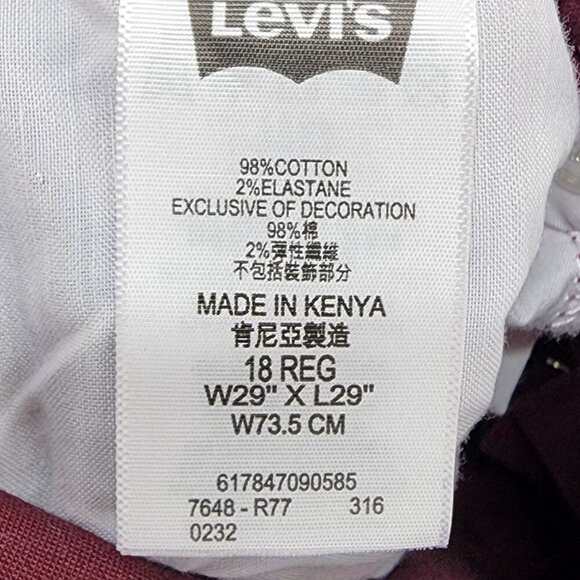 Levis womens jeans Slim Fit Mid Rise Burgundy W29 L29 Super Soft Stretch - Picture 4 of 14